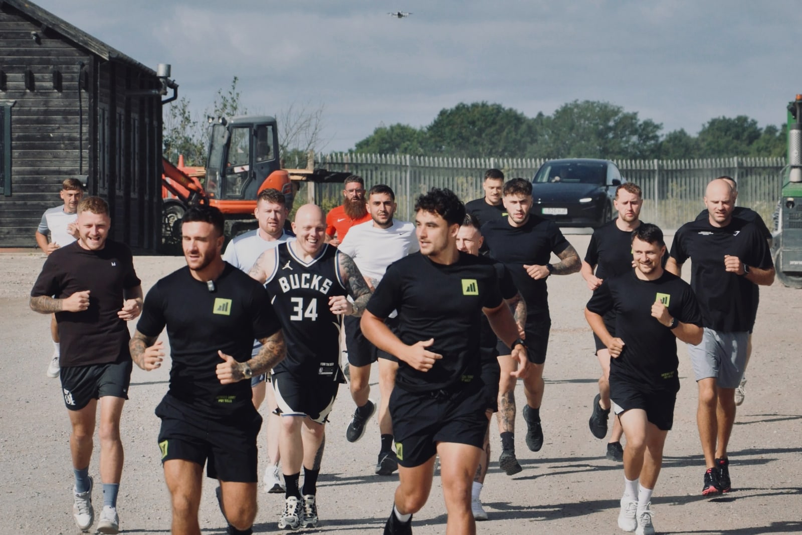 Members of the Thursday run club setting off together outside the barn at Valentines Farm